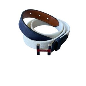 Tommy Hilfiger Women’s  Navy and White Stretch Belt Logo Buckle Blue